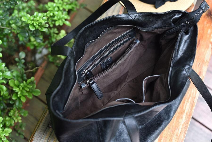 Minimalist Full Grain Leather Tote Bag, Casual Distressed Leather Bag, Large Shopper Bag Leather Slouchy Chic Shoulder Bag Christmas Gift