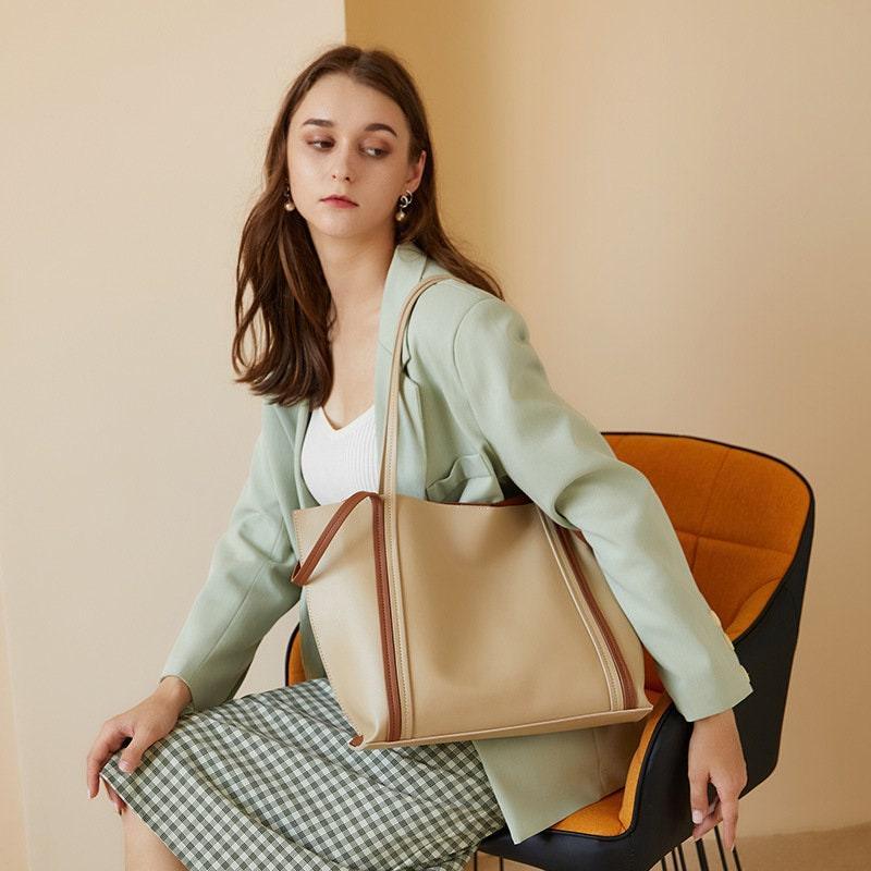 Minimalist Genuine Leather Tote, women reverse bag, top handle purse, leather purse, leather bucket bag, gift for her, Everyday Bag