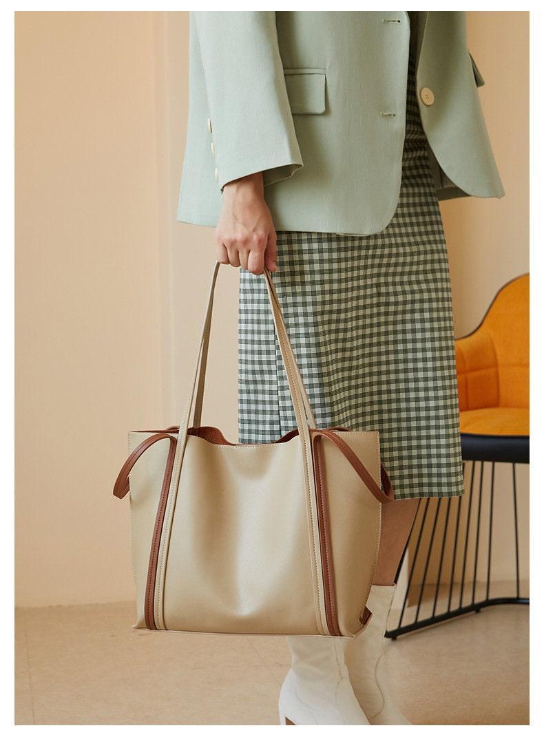 Minimalist Genuine Leather Tote, women reverse bag, top handle purse, leather purse, leather bucket bag, gift for her, Everyday Bag