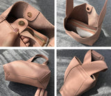Minimalist Leather Bucket Tote Bag, Genuine Leather Versatile Women's Shoulder Bag, Wide Shoulder Strap Bucket Bag, Fashion Designer Bag, Peach Pink