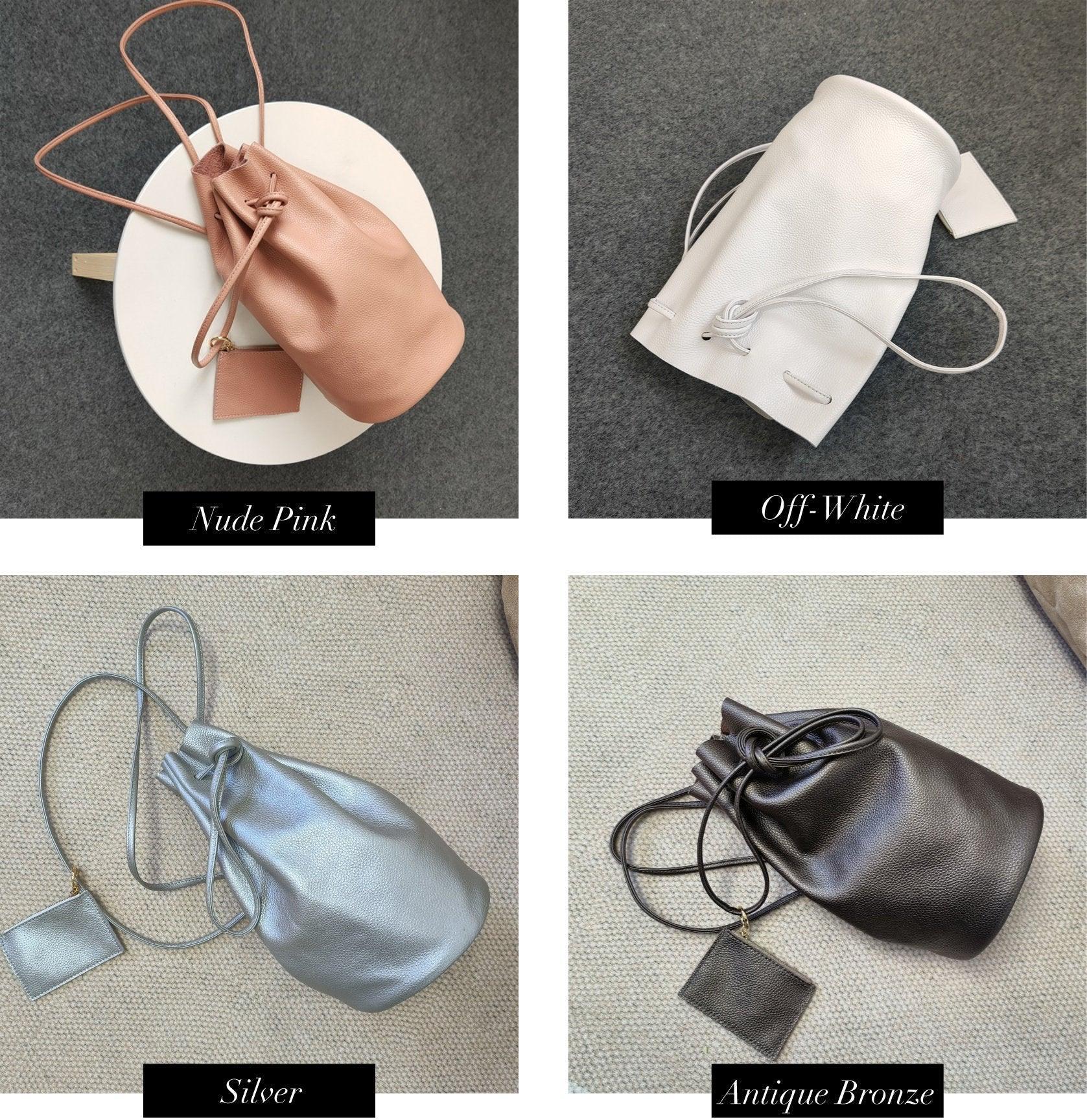 Minimalist Leather Drawstring Bucket Bag, 3 in 1 Cowhide Leather Bucket Backpack, Women Shoulder Bag, Designer Tote Bag, Gift For Her/Him