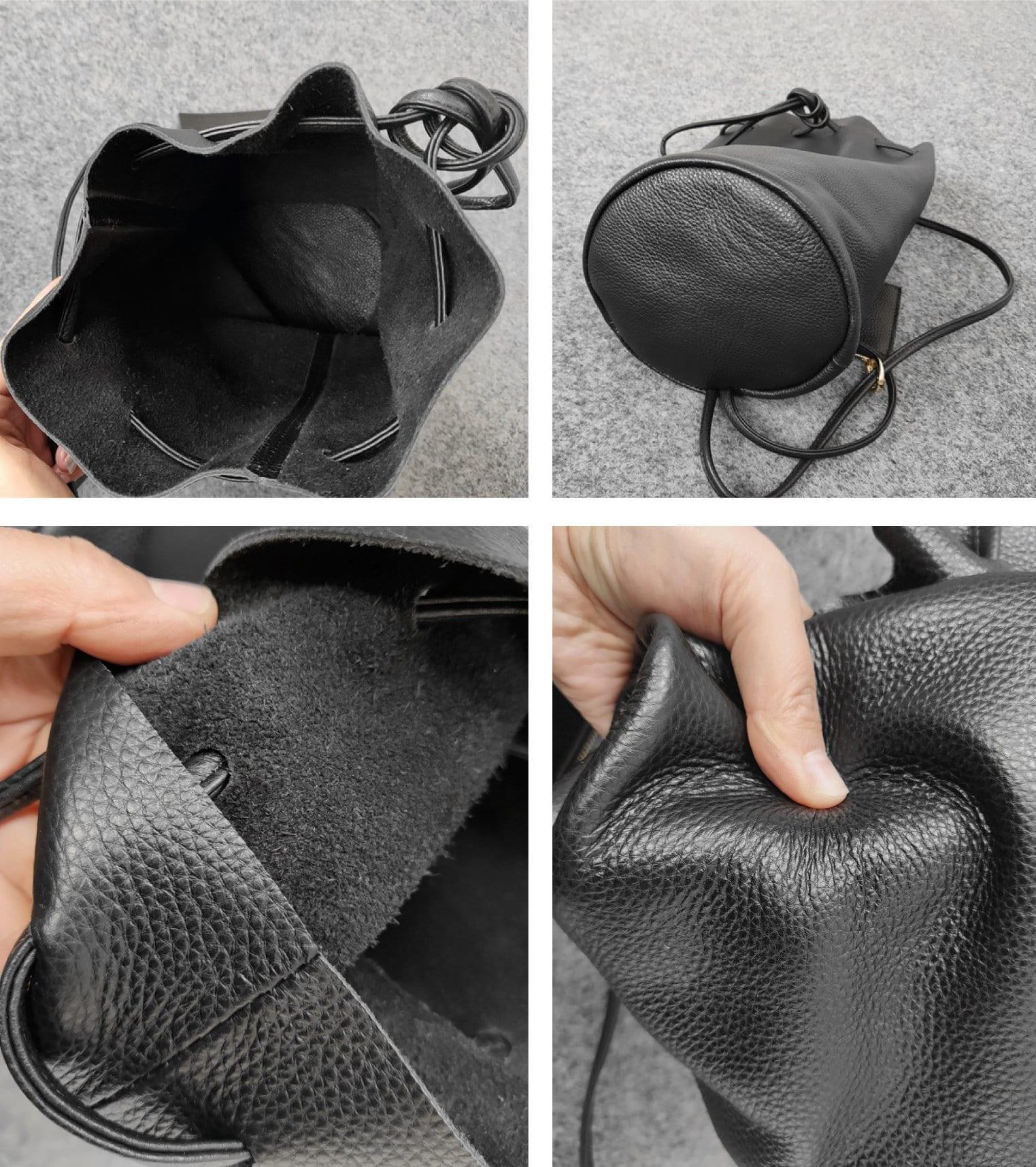 Minimalist Leather Drawstring Bucket Bag, 3 in 1 Cowhide Leather Bucket Backpack, Women Shoulder Bag, Designer Tote Bag, Gift For Her/Him