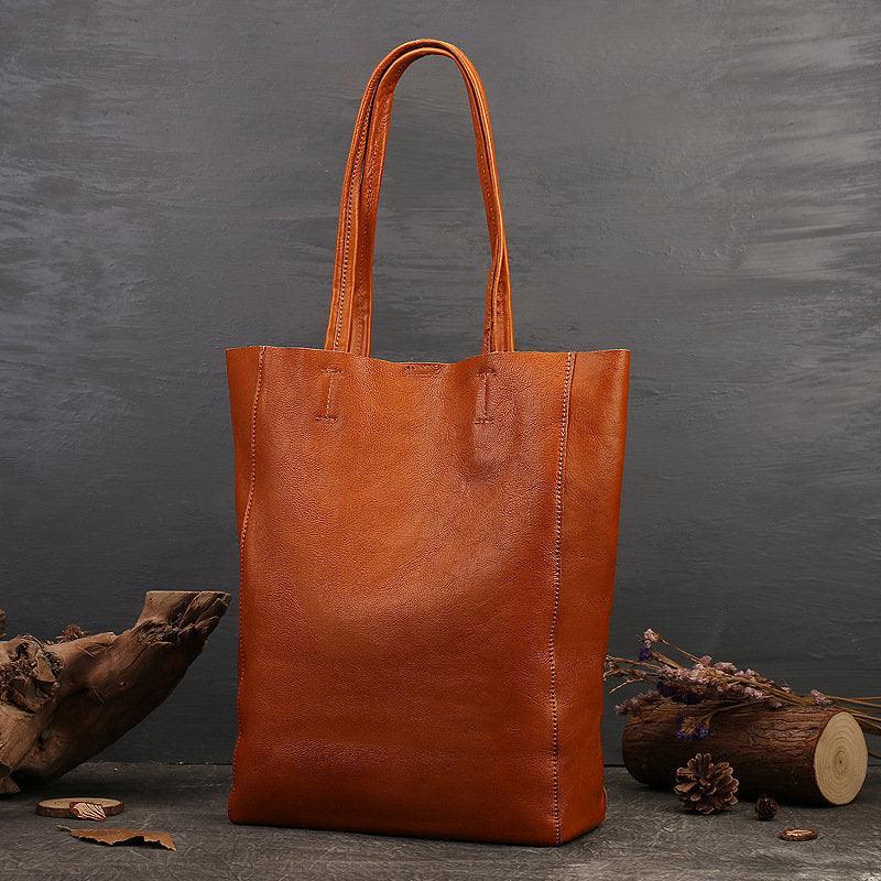 Minimalist Leather Tote Bag Casual Distressed Leather Bag Large Shopper Bag Leather Diaper Bag Slouchy Tote Shoulder Bag Birthday Gift