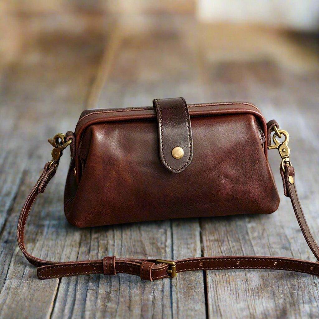 Coffee NATURAL Italy Cowhide Leather Bag, Small Vintage Shoulder Bag, Camel Brown Handbag With Natural Leather, Handmade Doctor Bag, Leather Purse