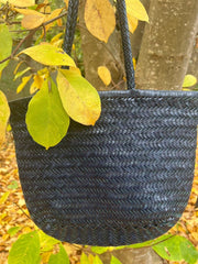 Navy Handcrafted Woven Leather Tote Bag, Full Grain Leather Hand Woven Triple Jump Bamboo Ladies HoBo Bag, Flat Opening Summer Holiday Bag Navy Handcrafted Woven Leather Tote Bag, Full Grain Leather Hand Woven Triple Jump Bamboo Ladies HoBo Bag, Flat Opening Summer Holiday Bag