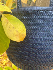 Navy Handcrafted Woven Leather Tote Bag, Full Grain Leather Hand Woven Triple Jump Bamboo Ladies HoBo Bag, Flat Opening Summer Holiday Bag Navy Handcrafted Woven Leather Tote Bag, Full Grain Leather Hand Woven Triple Jump Bamboo Ladies HoBo Bag, Flat Opening Summer Holiday Bag