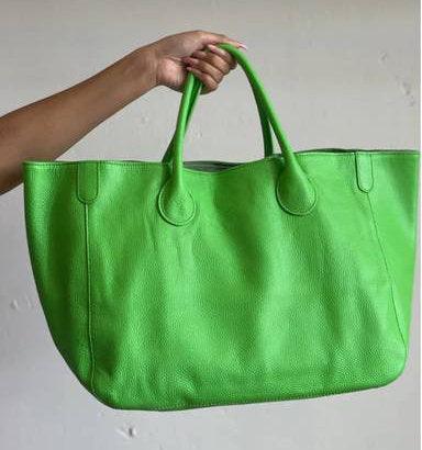 Extra Large Leather Tote Bag, Cowhide Leather Bag, Lady Fashion Bag Green, Leather Weekend Bag, Women Carry Out Bag, Gifts For Her