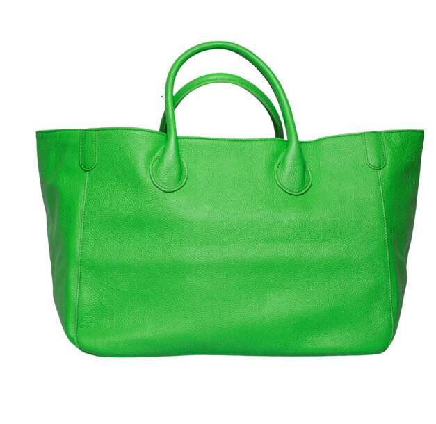 Extra Large Leather Tote Bag, Cowhide Leather Bag, Lady Fashion Bag Green, Leather Weekend Bag, Women Carry Out Bag, Gifts For Her