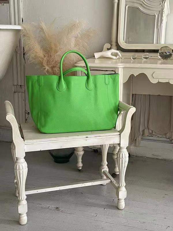Extra Large Leather Tote Bag, Cowhide Leather Bag, Lady Fashion Bag Green, Leather Weekend Bag, Women Carry Out Bag, Gifts For Her