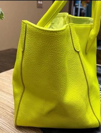 Neon Yellow Large Leather Tote Bag, Cowhide Leather Bag, Must-have Lady Fashion Bag, Weekend Bag, Lady Working Bag, Gift For Her