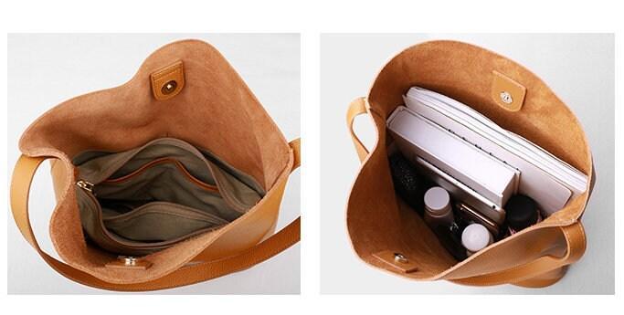 Oak Cowhide Leather Tote Bag, Handcrafted Soft Leather Bucket Bag, Minimalist Handbag, available in 2 colors! Cloud Oslo