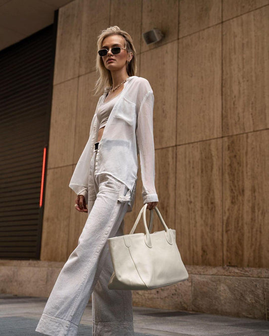 Oversize Large Leather Tote Bag, Cowhide Leather Bag, Lady Fashion Bag Bring White, Personalized gifts