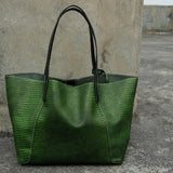 Oversize Large Leather Tote Bag, GENUINE Leather Bag, Lady Fashion Bag Green, Green Snake Print Leather Tote Bag