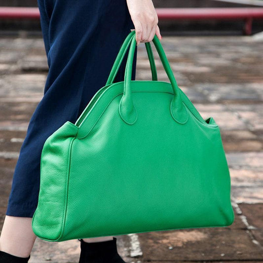 Oversize Leather Tote Bag, Brown/Green Leather Handbag, Leather Fashion Overnight Bag, X Large Leather Nappy Bag, Women Modern Everyday Bag