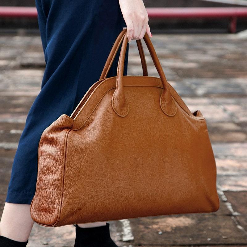 Oversize Leather Tote Bag, Brown/Green Leather Handbag, Leather Fashion Overnight Bag, X Large Leather Nappy Bag, Women Modern Everyday Bag