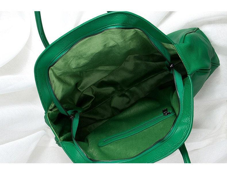 Oversize Leather Tote Bag, Brown/Green Leather Handbag, Leather Fashion Overnight Bag, X Large Leather Nappy Bag, Women Modern Everyday Bag