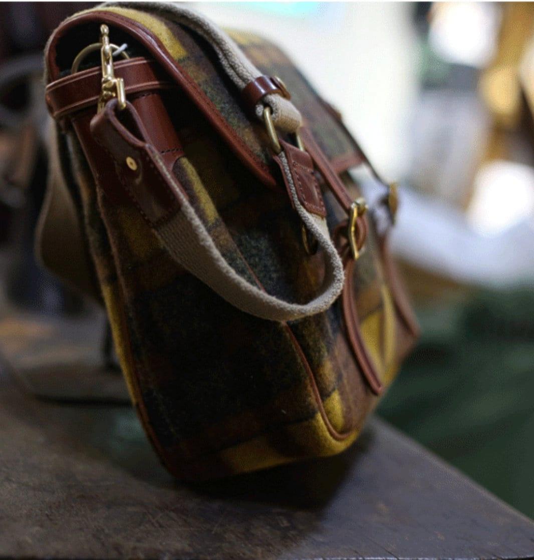 Plaid Wool Bag Tweed Bag, Women Cowhide Leather Bag, Trendy Fall Winter 2022-2023 Emerald Green Bag, Men Shoulder Strap Hobo Bag