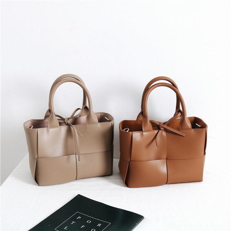 Quilted Elegant Leather Shoulder Bag Small , Minimalist Top Handle Bag, Convertible Crossbody Bag, Classic Style Soft Leather Work Bag