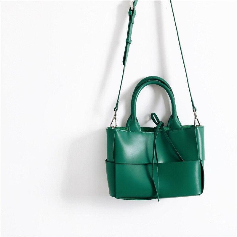 Quilted Elegant Leather Shoulder Bag Small , Minimalist Top Handle Bag, Convertible Crossbody Bag, Classic Style Soft Leather Work Bag