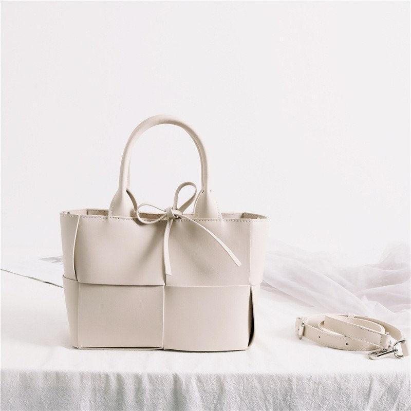 Quilted Elegant Leather Shoulder Bag Small , Minimalist Top Handle Bag, Convertible Crossbody Bag, Classic Style Soft Leather Work Bag
