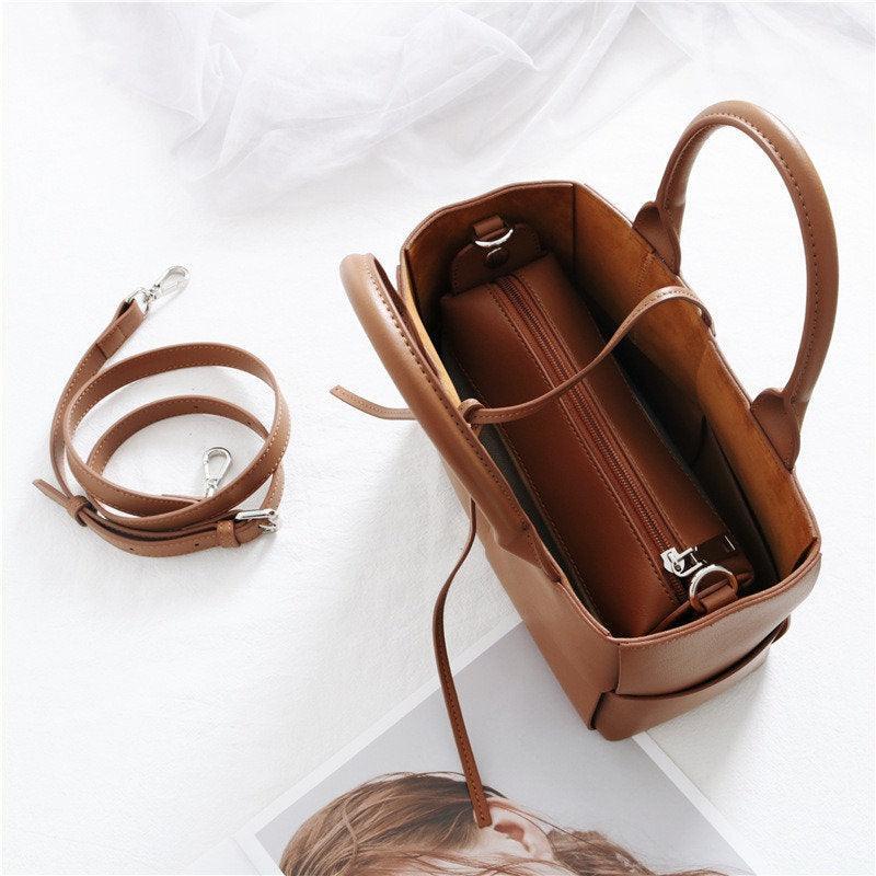 Quilted Elegant Leather Shoulder Bag Small , Minimalist Top Handle Bag, Convertible Crossbody Bag, Classic Style Soft Leather Work Bag