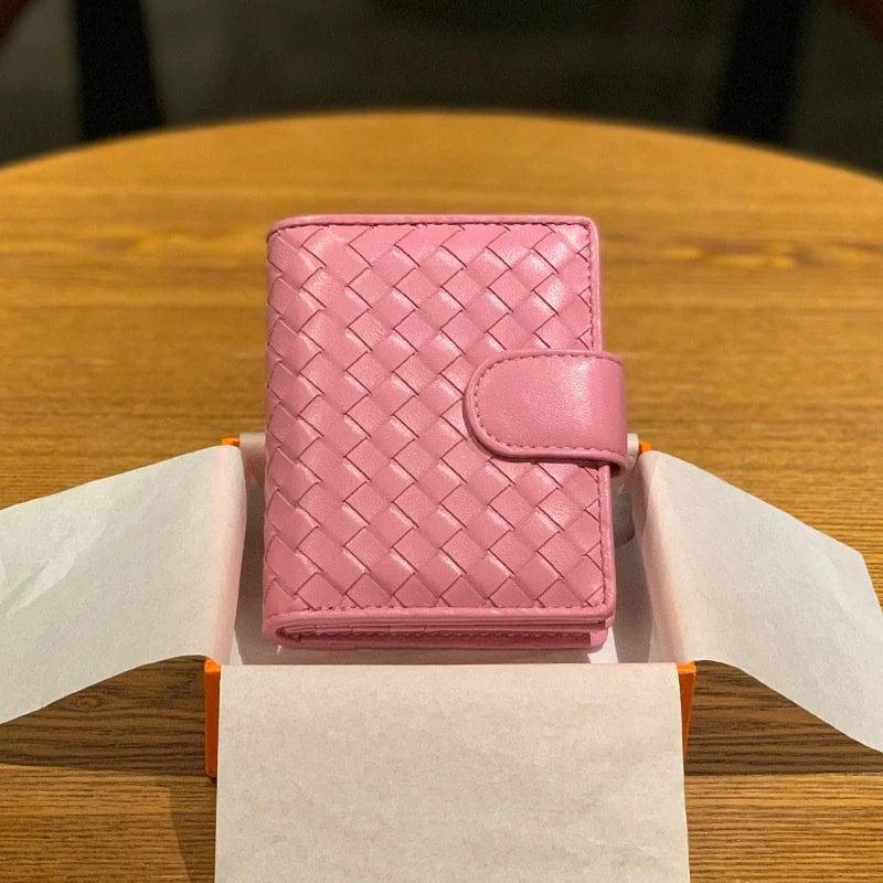 Small Lambskin Leather Interwoven Wallet, Women Woven Leather Cards Holder, Handcrafted Trifold Wallet, Designer Wallet, Women Purse, Pink