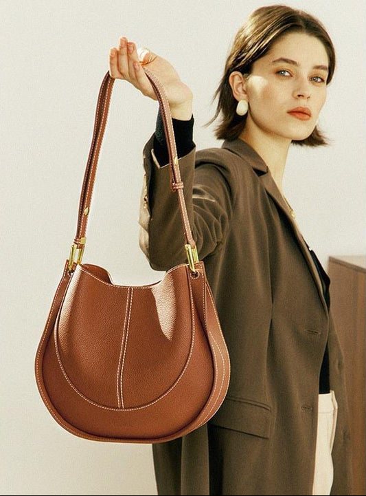 Smooth Calfskin Leather Saddle Bag, Leather Pouch Shoulder Bag Women's Fanny Pack Soft Leather, Fashion Designer Tote Bag, Gift For Her