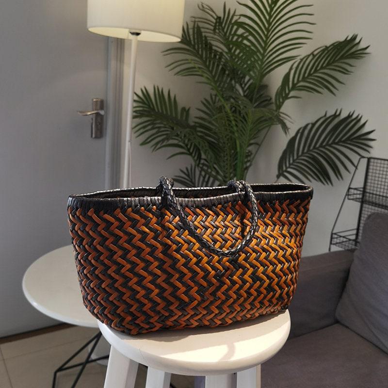 Soft Black Brown Woven Italian Leather Tote Bag, Italian Woven Italian Handbag, Triple Jump HandBag, Handmade Woven Leather Purse