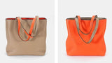 Soft Pebble Leather 2 in 1 Tote Bag, Fashion Contrasting Reversible Carry On Tote, Women's Gift Birthday, Market Bag, Everyday Purse