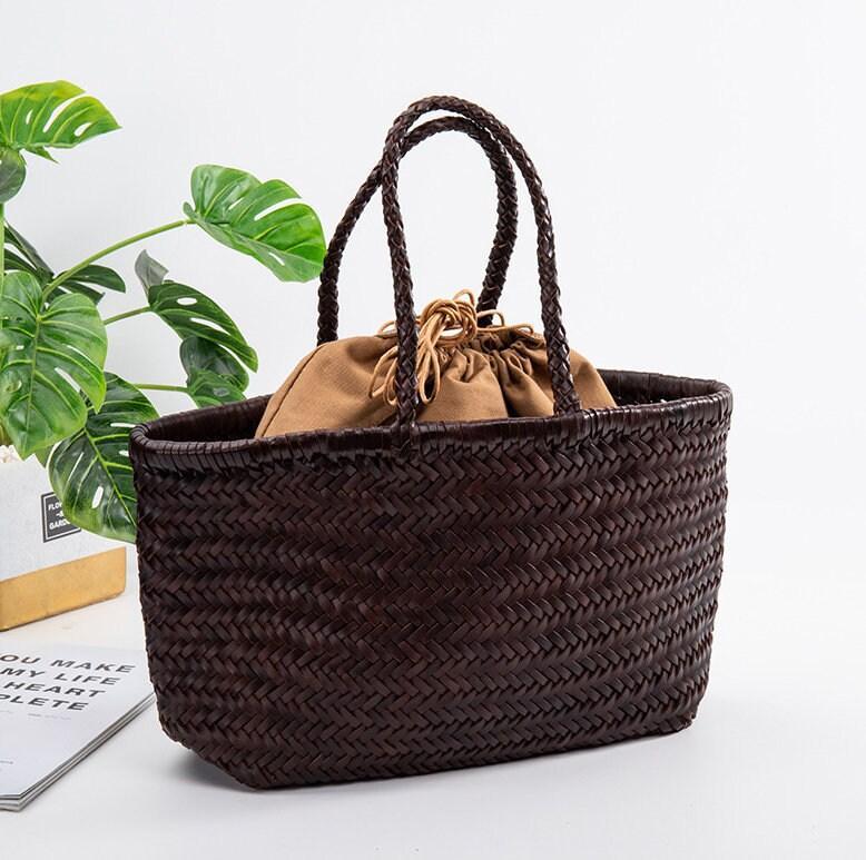 Soft Teal Black Woven Italian Leather Tote Bag, Italian Woven Italian Handbag, Slouchy Bag, Handmade Woven Leather Purse, Gift for Her