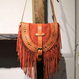 Suede Leather Fringe Bag Tan, Cowhide Leather Fringe Shoulder Purse, Lambskin Fringed Handbag, Crossbody Leather Bag, Handmade Bohemian