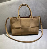 Suede Leather Quilted Large Leather Tote Bag, Minimalist Top Handle Bag, Elegant Shoulder Bag, Classic Style Soft Leather Work Bag, camel