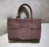 Suede Leather Quilted Large Leather Tote Bag, Minimalist Top Handle Bag, Elegant Shoulder Bag, Classic Style Soft Leather Work Bag, Coffee