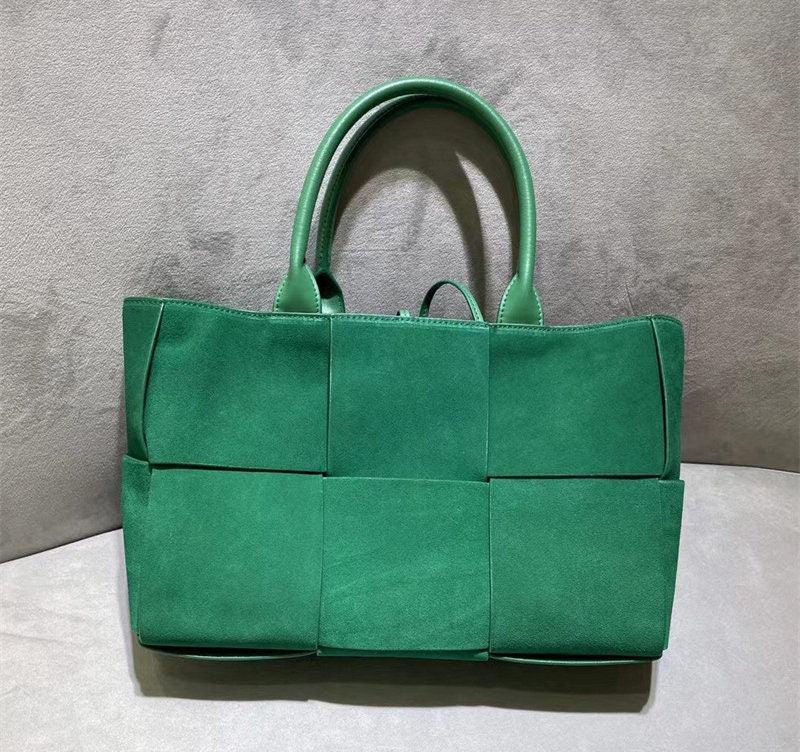 Suede Leather Quilted Large Leather Tote Bag, Minimalist Top Handle Bag, Elegant Shoulder Bag, Classic Style Soft Leather Work Bag, Green