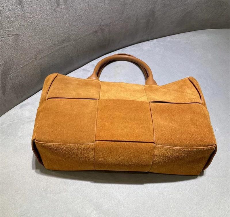 Suede Leather Quilted Large Leather Tote Bag, Minimalist Top Handle Bag, Elegant Shoulder Bag, Classic Style Soft Leather Work Bag