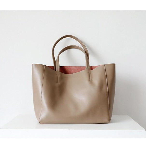 TOTE leather bag, GENUINE leather bag, Large beige leather bag, Laptop, tablet bag, leather bag for books, leather shopper, Caffe Latte