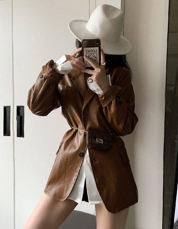 Trendy oversized Leather Jacket For Women's Biker, Minimalist Lambskin Leather Black/Brown Blazer, Handmade Chic Leather Biker, Gift for Her