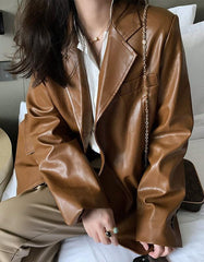 Trendy oversized Leather Jacket For Women's Biker, Minimalist Lambskin Leather Black/Brown Blazer, Handmade Chic Leather Biker, Gift for Her Trendy oversized Leather Jacket For Women's Biker, Minimalist Lambskin Leather Black/Brown Blazer, Handmade Chic Leather Biker, Gift for Her