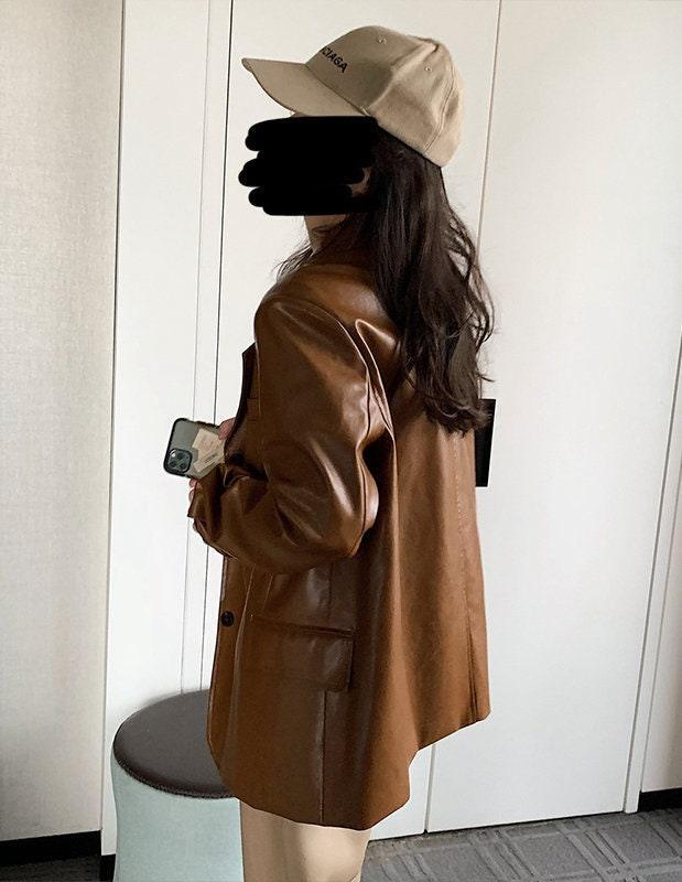 Trendy oversized Leather Jacket For Women's Biker, Minimalist Lambskin Leather Black/Brown Blazer, Handmade Chic Leather Biker, Gift for Her