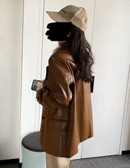 Trendy oversized Leather Jacket For Women's Biker, Minimalist Lambskin Leather Black/Brown Blazer, Handmade Chic Leather Biker, Gift for Her Trendy oversized Leather Jacket For Women's Biker, Minimalist Lambskin Leather Black/Brown Blazer, Handmade Chic Leather Biker, Gift for Her