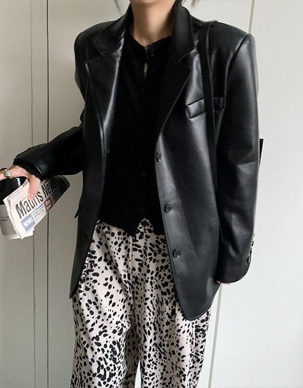 Trendy oversized Leather Jacket For Women's Biker, Minimalist Lambskin Leather Black/Brown Blazer, Handmade Chic Leather Biker, Gift for Her