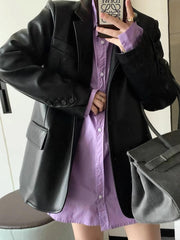 Trendy oversized Leather Jacket For Women's Biker, Minimalist Lambskin Leather Black/Brown Blazer, Handmade Chic Leather Biker, Gift for Her Trendy oversized Leather Jacket For Women's Biker, Minimalist Lambskin Leather Black/Brown Blazer, Handmade Chic Leather Biker, Gift for Her