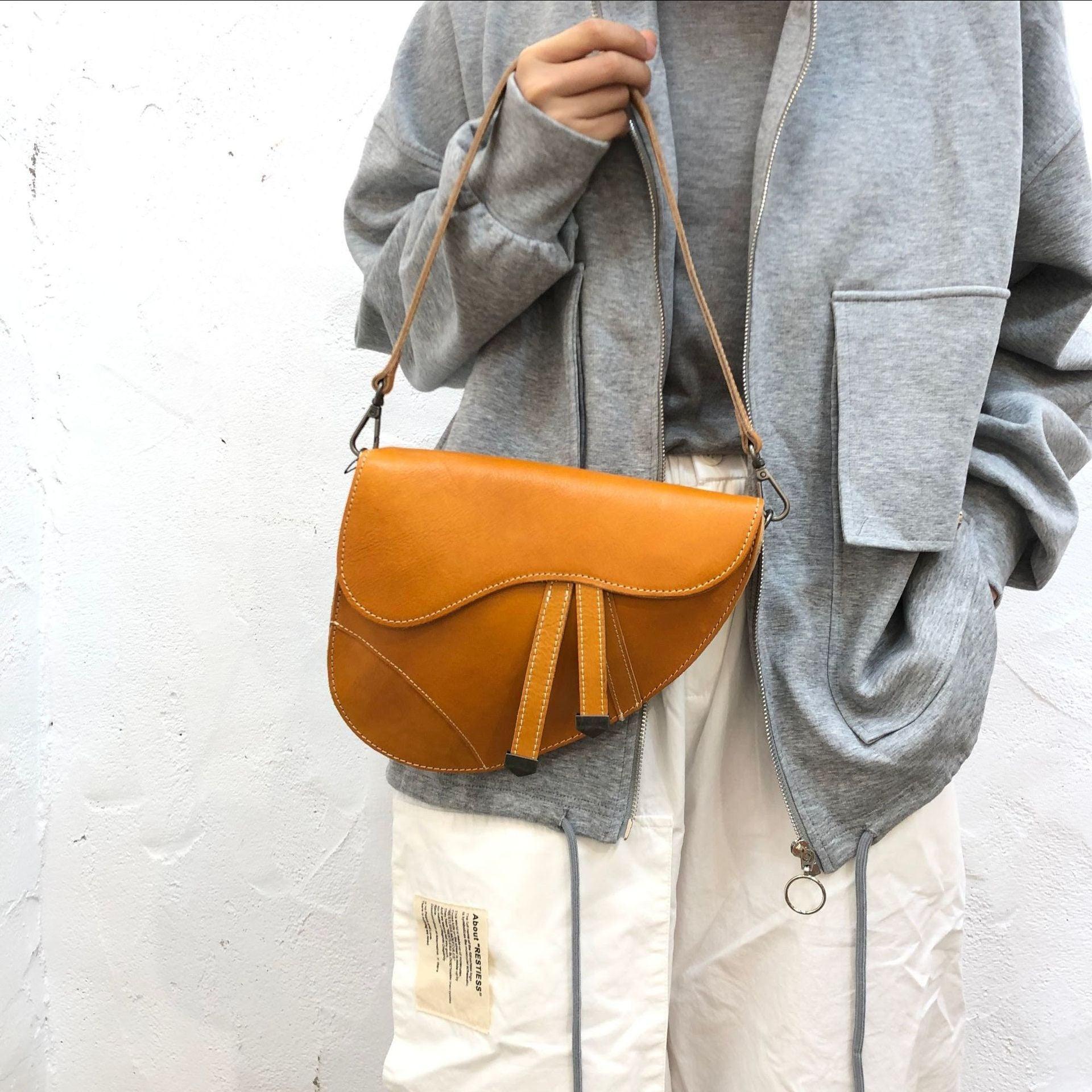 Vintage Designer Saddle Bag, Cowhide Leather Handbag, Retro Handcrafted Women Crossbody Bag, Gift for Her