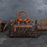 Vintage Small Leather Square Handbag, Embossed Shoulder Strap Bag, Retro Patterned Women's Crossbody Bag, Gift for Her
