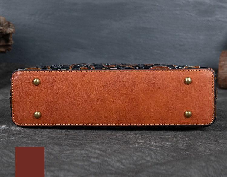 Vintage Small Leather Square Handbag, Embossed Shoulder Strap Bag, Retro Patterned Women's Crossbody Bag, Gift for Her