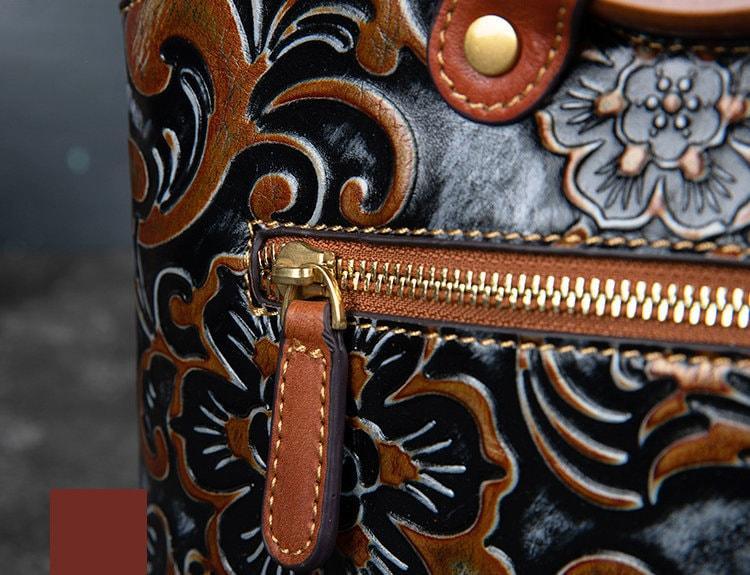 Vintage Small Leather Square Handbag, Embossed Shoulder Strap Bag, Retro Patterned Women's Crossbody Bag, Gift for Her