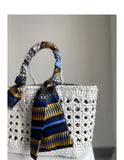 White Genuine Leather Hand Woven Cuboid Shaped Ladies TOTE, Open Rattan Woven Triple Jump Bamboo Ladies Hobo Holiday Bag, Beach Basket Bag