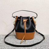 Women Leather Bucket Bag, Women Chic Distressed Leather Shoulder Bag, Women Leather Crossbody dark brown and Black Bucket Women Pouch Bag