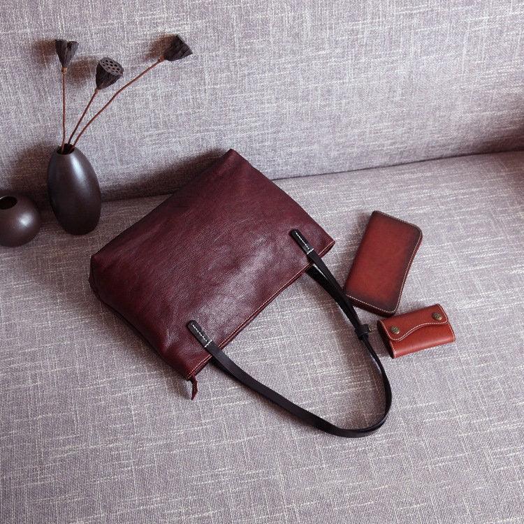 Women Pure Leather Tote Bag | Large Italian Leather Handcrafted Handbag | Spacious Durable | Full Grain Leather | Black Colour