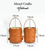 Woven Leather Bucket Bag In Tan, Handcrafted Woven Shoulder Bag, Woven Designer Bag, Handmade Shoulder Bag, Modern Leather Crossbody Bag